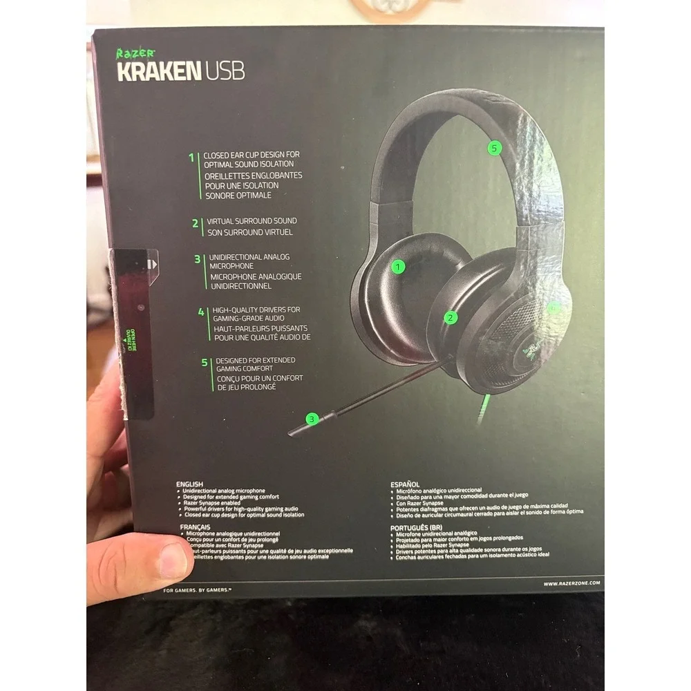 Razer Kraken USB Gaming Headset Black Virtual Surround Sound PC Mac PS4 New